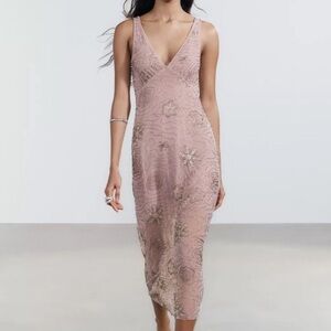 Zara Beaded Blush Pink Midi Dress